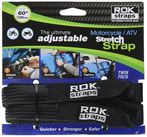 ROK Straps ROK-10025-3PR Black 18- 60 Motorcycle/ATV Adjustable Stretch  Strap